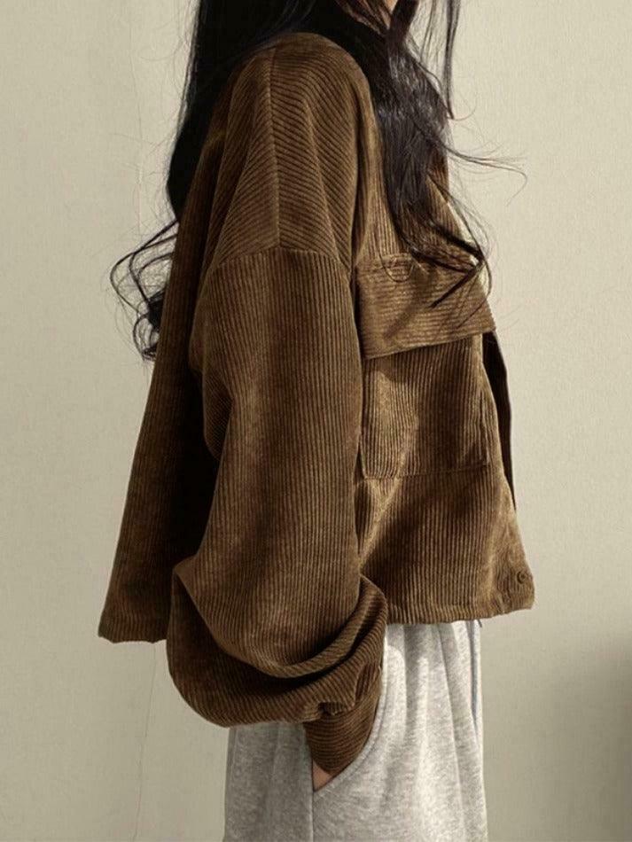 Vintage Corduroy Lapel Neck Button Blouse - Y2K Fashion Staple for Coquette & Grunge Vintage Corduroy Lapel Neck Button Blouse - Y2K Fashion Staple for Coquette & Grunge