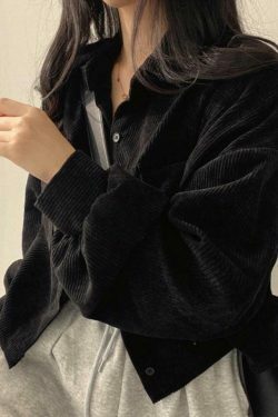 Vintage Corduroy Lapel Neck Button Blouse - Y2K Fashion Staple for Coquette & Grunge