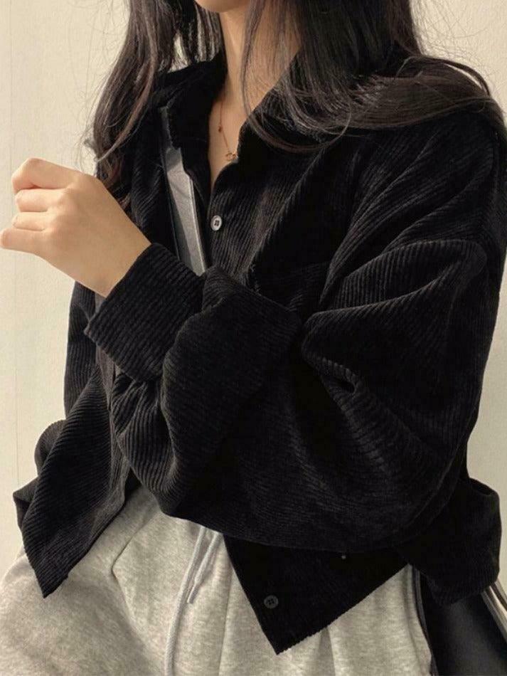 Vintage Corduroy Lapel Neck Button Blouse - Y2K Fashion Staple for Coquette & Grunge Vintage Corduroy Lapel Neck Button Blouse - Y2K Fashion Staple for Coquette & Grunge