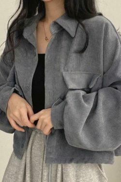 Vintage Corduroy Lapel Neck Button Blouse - Y2K Fashion Staple for Coquette & Grunge