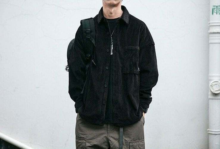 Vintage Corduroy Shirt - Y2K Aesthetic Top for Women - Coquette Grunge Outfit