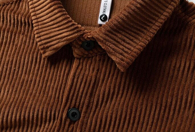 Vintage Corduroy Shirt - Y2K Aesthetic Top for Women - Coquette Grunge Outfit