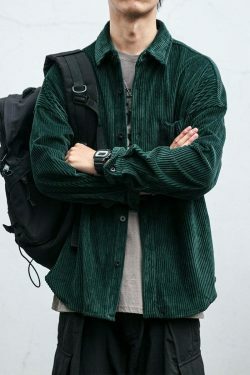 Vintage Corduroy Shirt - Y2K Aesthetic Top for Women - Coquette Grunge Outfit