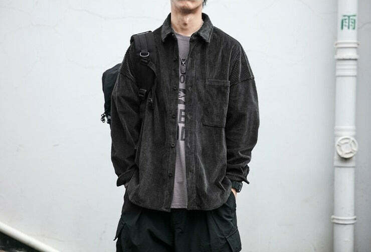 Vintage Corduroy Shirt - Y2K Aesthetic Top for Women - Coquette Grunge Outfit