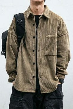 Vintage Corduroy Shirt - Y2K Aesthetic Top for Women - Coquette Grunge Outfit