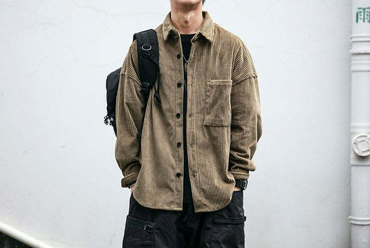 Vintage Corduroy Shirt - Y2K Aesthetic Top for Women - Coquette Grunge Outfit