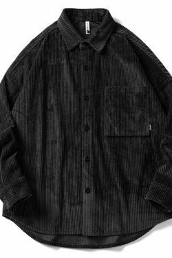 Vintage Corduroy Shirt - Y2K Aesthetic Top for Women - Coquette Grunge Outfit