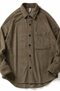 Vintage Corduroy Shirt - Y2K Aesthetic Top for Women - Coquette Grunge Outfit
