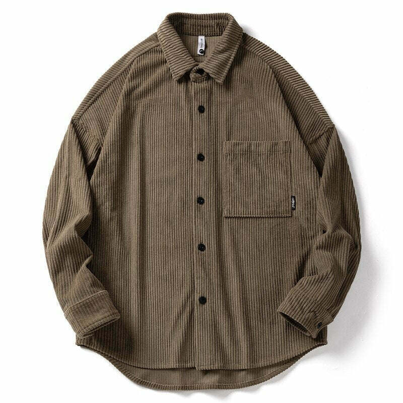 Vintage Corduroy Shirt - Y2K Aesthetic Top for Women - Coquette Grunge Outfit