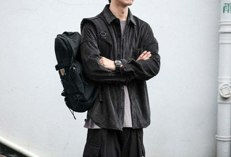 Vintage Corduroy Shirt - Y2K Aesthetic Top for Women - Coquette Grunge Outfit