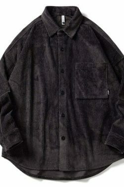 Vintage Corduroy Shirt - Y2K Aesthetic Top for Women - Coquette Grunge Outfit