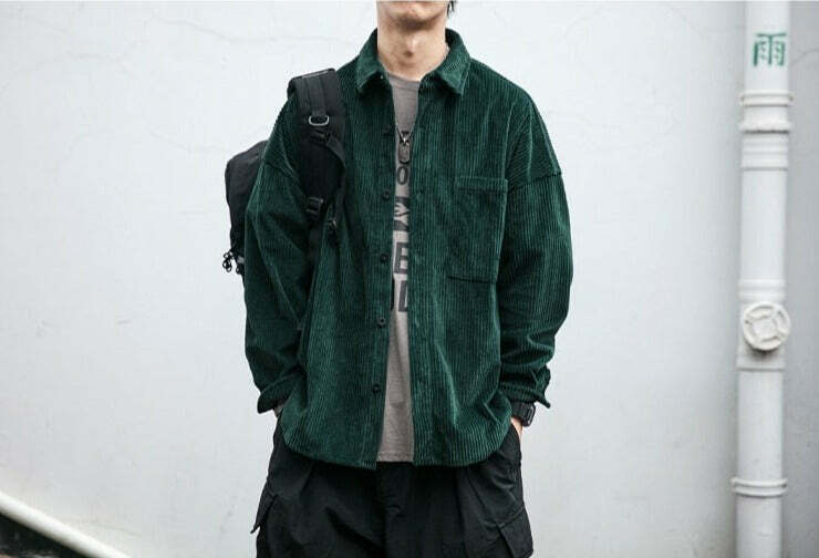 Vintage Corduroy Shirt - Y2K Aesthetic Top for Women - Coquette Grunge Outfit