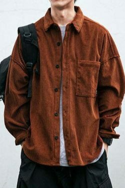 Vintage Corduroy Shirt - Y2K Aesthetic Top for Women - Coquette Grunge Outfit