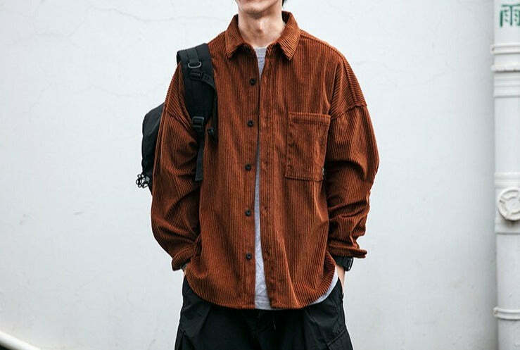 Vintage Corduroy Shirt - Y2K Aesthetic Top for Women - Coquette Grunge Outfit