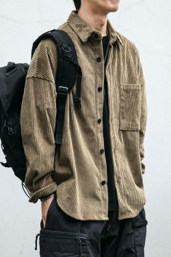 Vintage Corduroy Shirt - Y2K Aesthetic Top for Women - Coquette Grunge Outfit