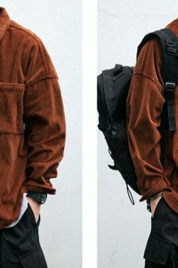 Vintage Corduroy Shirt - Y2K Aesthetic Top for Women - Coquette Grunge Outfit