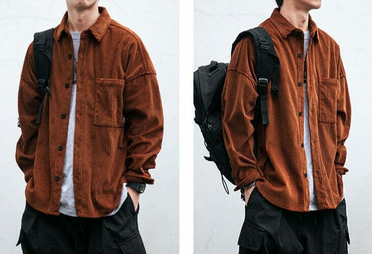 Vintage Corduroy Shirt - Y2K Aesthetic Top for Women - Coquette Grunge Outfit