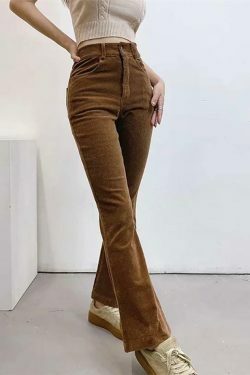 Vintage Corduroy Straight Leg Pants - Y2K Fashion Coquette Aesthetic Grunge Style