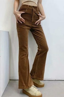 Vintage Corduroy Straight Leg Pants - Y2K Fashion Coquette Aesthetic Grunge Style