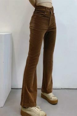 Vintage Corduroy Straight Leg Pants - Y2K Fashion Coquette Aesthetic Grunge Style
