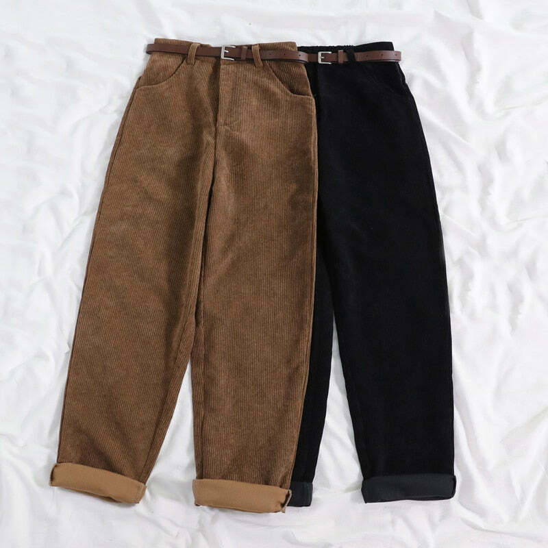 Vintage Corduroy Wide Leg Pants - Y2K Aesthetic Fashion for Women - Coquette Style Grunge Outfits