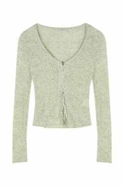 Vintage Cross Lace Up V Neck Long Sleeve Knit Sweater