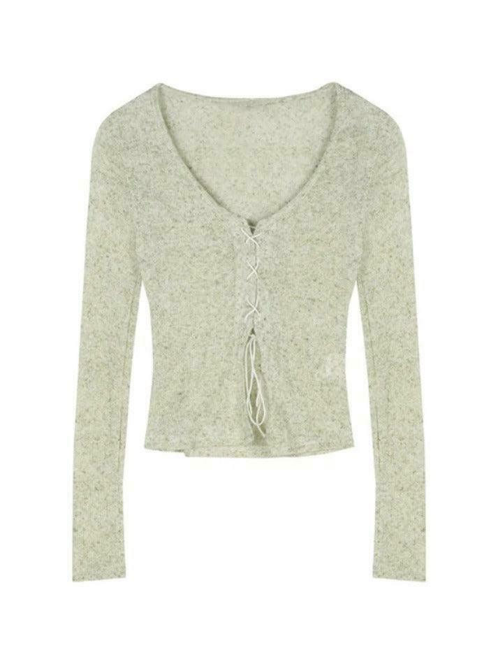 Vintage Cross Lace Up V Neck Long Sleeve Knit Sweater Vintage Cross Lace Up V Neck Long Sleeve Knit Sweater
