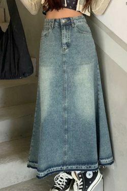 Vintage Distressed Frayed Hem A-Line Cargo Skirt for Y2K Fashion Enthusiasts