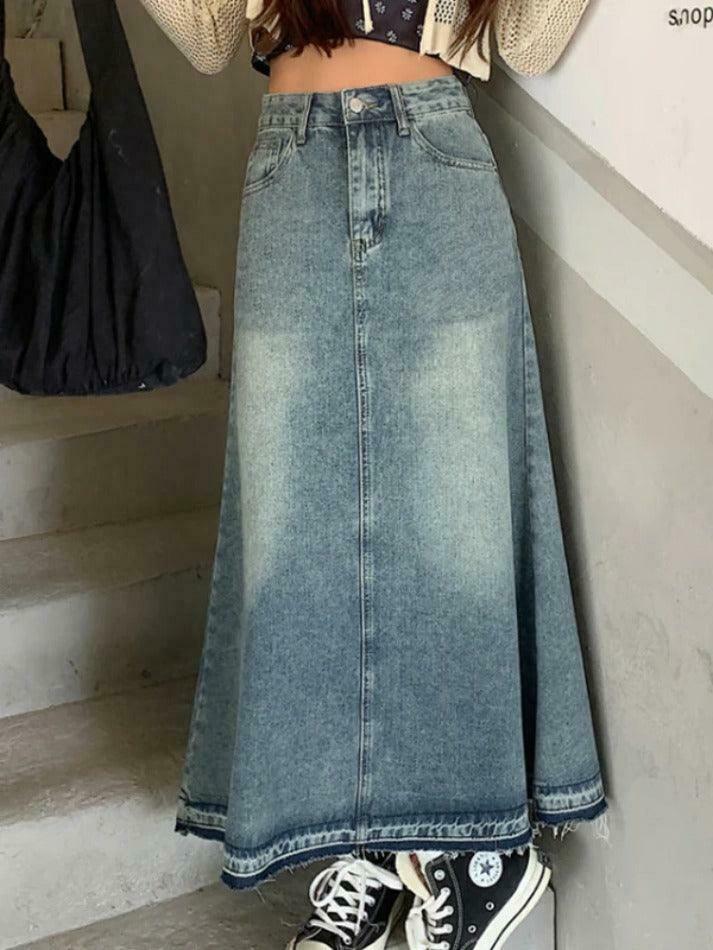 Vintage Distressed Frayed Hem A-Line Cargo Skirt for Y2K Fashion Enthusiasts Vintage Distressed Frayed Hem A-Line Cargo Skirt for Y2K Fashion Enthusiasts