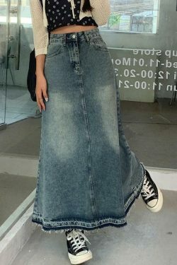 Vintage Distressed Frayed Hem A-Line Cargo Skirt for Y2K Fashion Enthusiasts