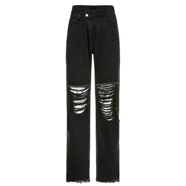 Vintage Distressed High Waisted Jeans - Y2K Fashion with Grunge Aesthetic and Coquette Style Vintage Distressed High Waisted Jeans - Y2K Fashion with Grunge Aesthetic and Coquette Style