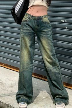 Vintage Distressed Low Waist Boyfriend Jeans: Y2K Fashion with Grunge Aesthetic and Coquette Style