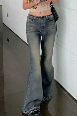 Vintage Distressed Low Waist Flare Boyfriend Jeans - Y2K Fashion Aesthetic