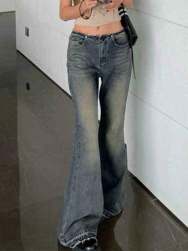 Vintage Distressed Low Waist Flare Boyfriend Jeans - Y2K Fashion Aesthetic