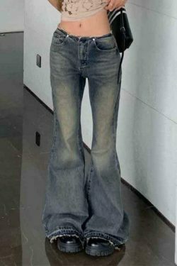 Vintage Distressed Low Waist Flare Boyfriend Jeans - Y2K Fashion Aesthetic