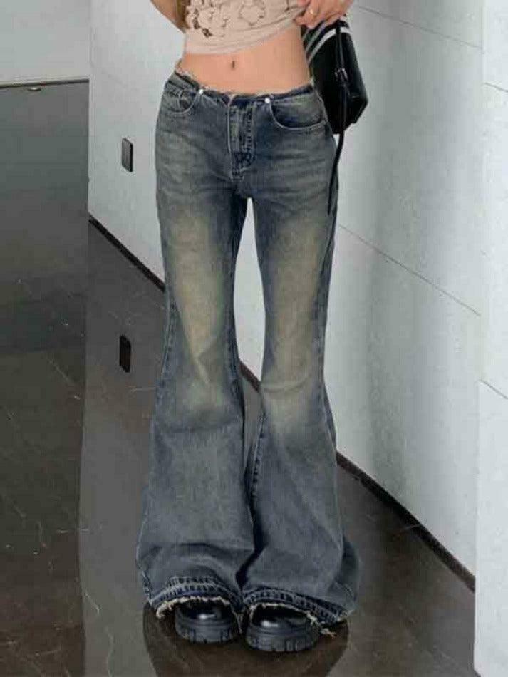 Vintage Distressed Low Waist Flare Boyfriend Jeans - Y2K Fashion Aesthetic