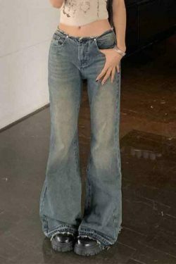 Vintage Distressed Low Waist Flare Boyfriend Jeans - Y2K Fashion Aesthetic