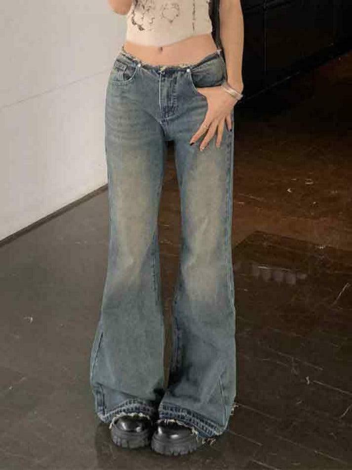 Vintage Distressed Low Waist Flare Boyfriend Jeans - Y2K Fashion Aesthetic