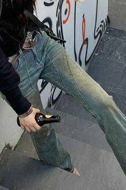 Vintage Distressed Splice Flare Jeans - Y2K Fashion Aesthetic Women's Denim Pants