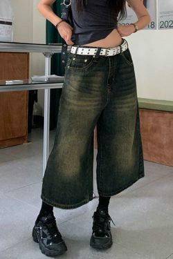 Vintage Distressed Wide Leg Denim Shorts - Y2K Fashion Statement Piece for Women