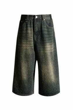 Vintage Distressed Wide Leg Denim Shorts - Y2K Fashion Statement Piece for Women