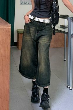 Vintage Distressed Wide Leg Denim Shorts - Y2K Fashion Statement Piece for Women