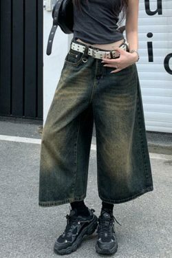 Vintage Distressed Wide Leg Denim Shorts - Y2K Fashion Statement Piece for Women