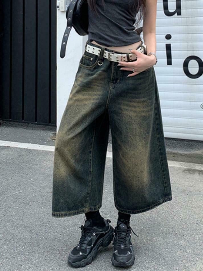 Vintage Distressed Wide Leg Denim Shorts - Y2K Fashion Statement Piece for Women Vintage Distressed Wide Leg Denim Shorts - Y2K Fashion Statement Piece for Women