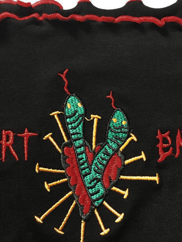 Vintage Embroidery Fungus Off Shoulder Long Sleeve Top