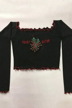 Vintage Embroidery Fungus Off Shoulder Long Sleeve Top