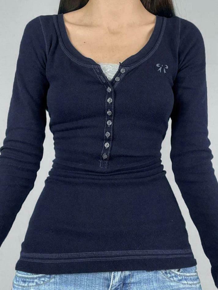 Vintage Embroidery Long Sleeve Tee - Y2K Aesthetic with Coquette & Grunge Vibes Vintage Embroidery Long Sleeve Tee - Y2K Aesthetic with Coquette & Grunge Vibes