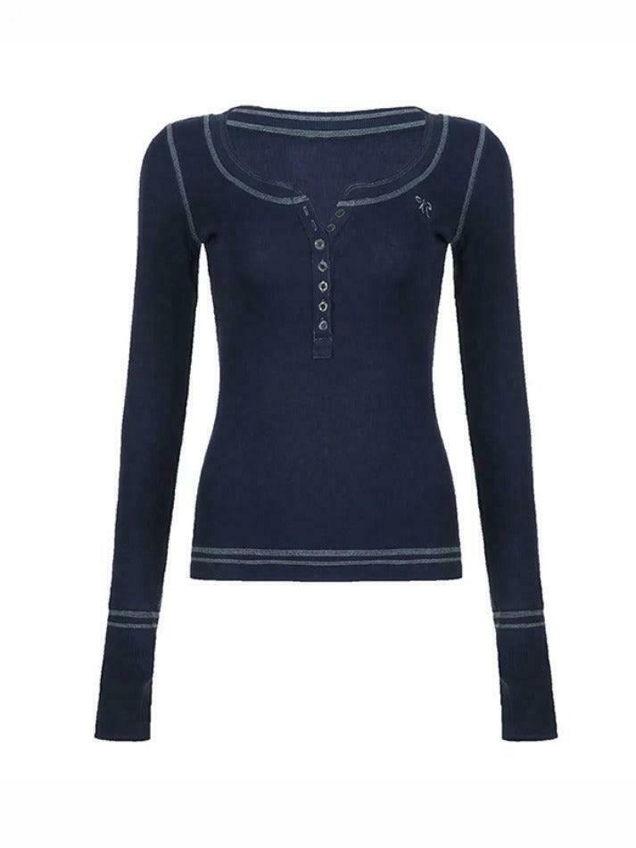 Vintage Embroidery Long Sleeve Tee - Y2K Aesthetic with Coquette & Grunge Vibes Vintage Embroidery Long Sleeve Tee - Y2K Aesthetic with Coquette & Grunge Vibes