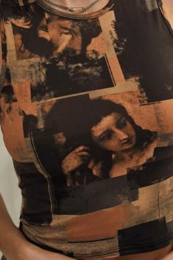 Vintage Face Print Tank Top - Y2K Fashion Aesthetic Sleeveless Shirt for Women