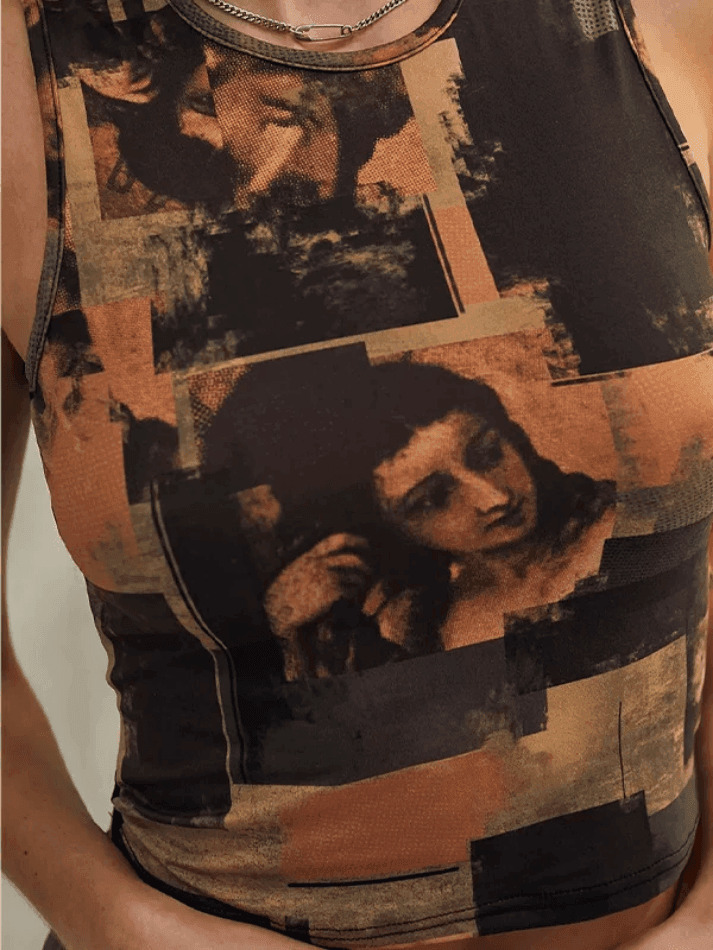Vintage Face Print Tank Top - Y2K Fashion Aesthetic Sleeveless Shirt for Women